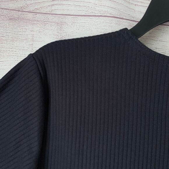 Links Vintage Black Ribbed Embroidered Daisy Flower Shirt Short Sleeve Size S - Picture 13 of 16